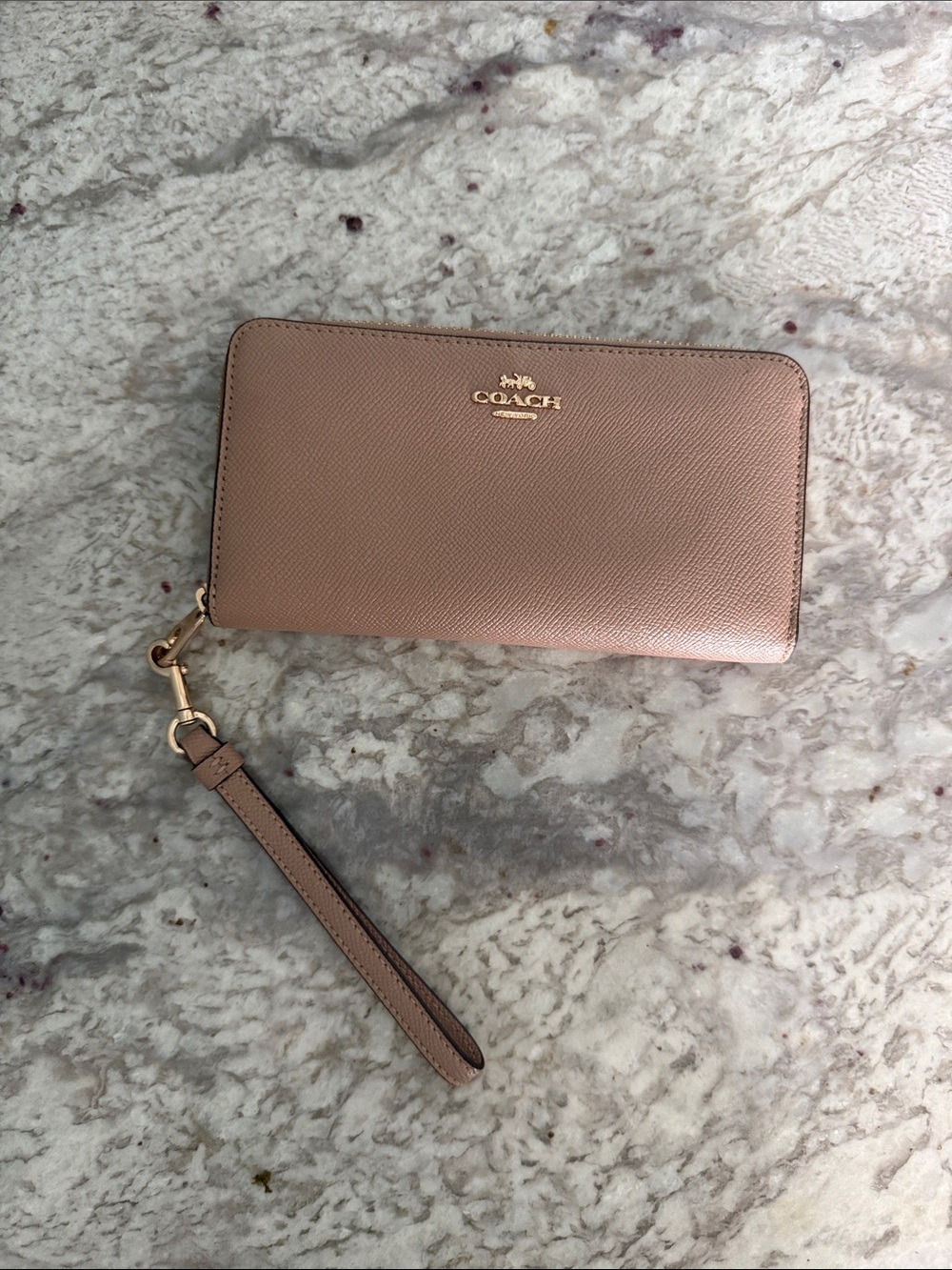 COACH Tan & Gold Metallic Zip Wristlet